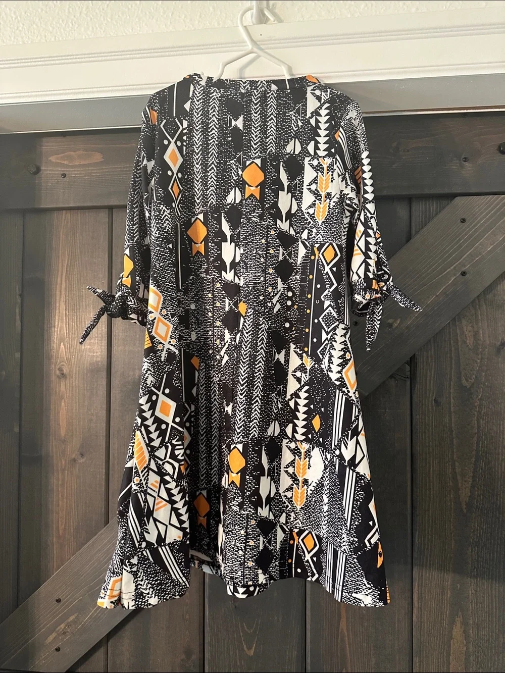 Girls' Black & Orange Geo Print Tie-Sleeve Formal Dress